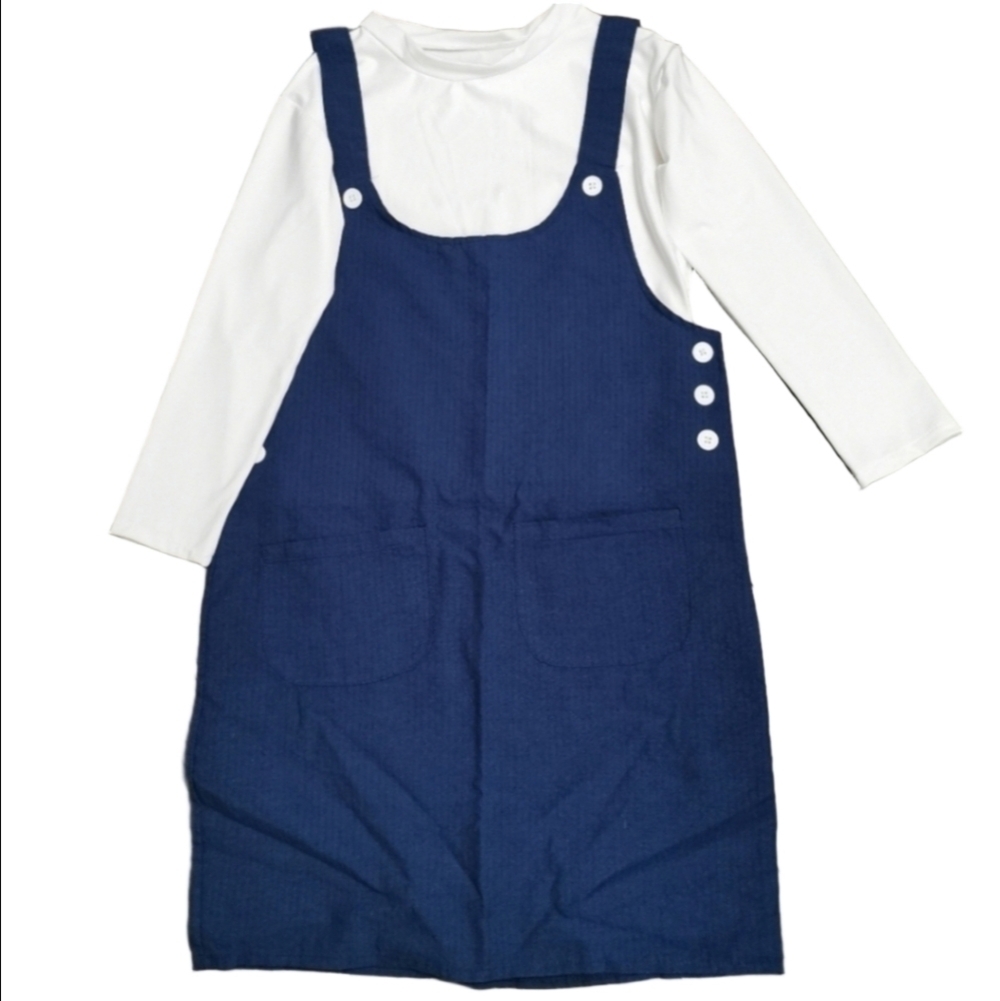 Academia Corduroy Jumper Dress & T-Shirt Set Navy Blue M
